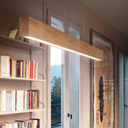 Suspension CRAFT bois naturel - Luminaire suspendu élégant avec bois naturel et métal noir mat. Hauteur ajustable pour une ambiance parfaite.
