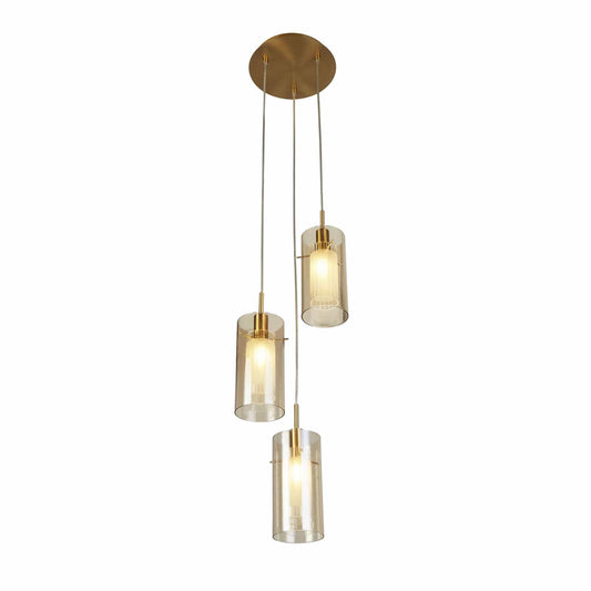 Suspension Suspension DUO-III 3 lampes double verre champagne Marque Searchlight Lumisign