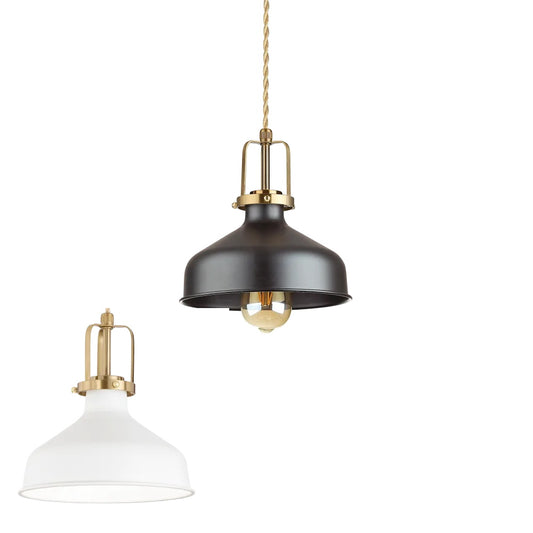 Suspension ERIS-1 blanche ou noire - Luminaire suspendu au design bistro avec câble en tissu et finition or satiné. Hauteur ajustable pour votre lampe de plafond.
