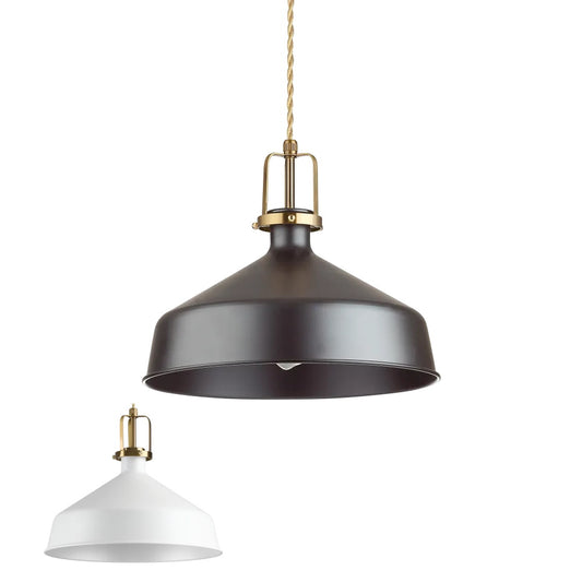Suspension ERIS-2 blanche ou noire - Luminaire suspendu au style bistro avec finition or satiné. Hauteur ajustable pour une ambiance parfaite.