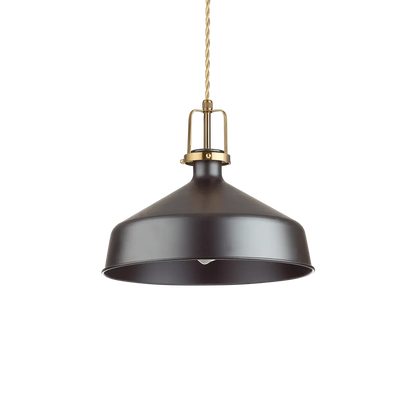 Suspension ERIS-2 blanche ou noire: monture métal avec finition or satiné & câble torsadé en tissu. Hauteur ajustable. Élégante lampe de plafond.