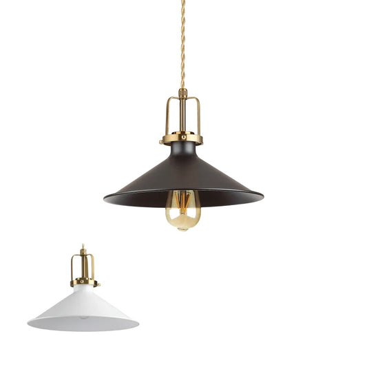 Suspension ERIS-3 blanche ou noire - luminaire suspendu au design bistro avec finition or satiné. Hauteur ajustable de 440 à 2080 mm.