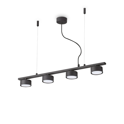 Suspension MINOR LINEAR-4 noire - Luminaire suspendu polyvalent avec hauteur ajustable de 290 à 2040 mm. Design élégant en métal noir.