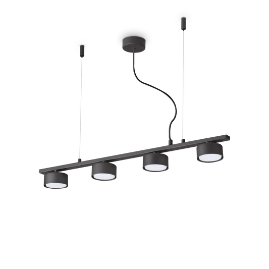 Suspension MINOR LINEAR-4 noire - Luminaire suspendu polyvalent avec hauteur ajustable de 290 à 2040 mm. Design élégant en métal noir.