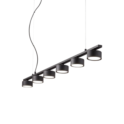 Suspension MINOR LINEAR noire 6 lampes - Luminaire suspendu avec hauteur ajustable de 290 à 2040 mm. Finition noire élégante en métal