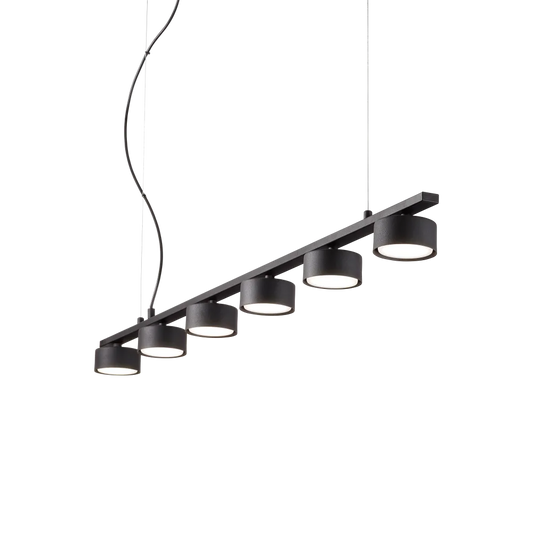 Suspension MINOR LINEAR noire 6 lampes - Luminaire suspendu avec hauteur ajustable de 290 à 2040 mm. Finition noire élégante en métal