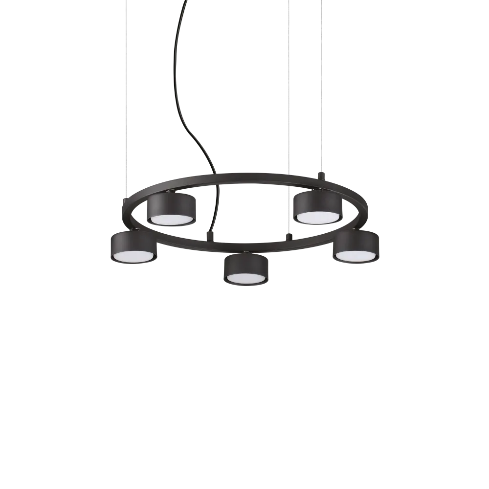 Suspension MINOR ROUND-4 noire - Luminaire suspendu design avec hauteur ajustable jusqu’à 2040 mm. Lampe de plafond élégante et moderne