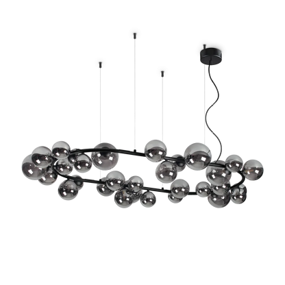 Suspension ovale PERLAGE SP30 noire diffuseurs fumé - luminaire suspendu élégant avec 30 sphères en pyrex fumé.