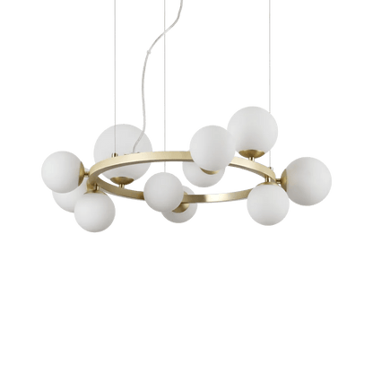 Suspension PERLAGE circulaire SP10 laiton diffuseurs blanc - Apportez une lumière douce et élégante grâce à sa structure en laiton.