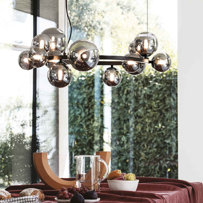 Suspension PERLAGE circulaire SP11 noire diffuseurs fumé - Luminaire suspendu design avec 11 sphères en pyrex fumé.