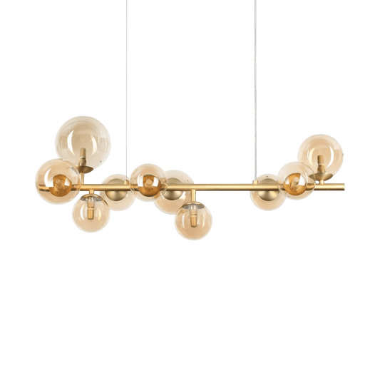 Suspension PERLAGE SP10 laiton diffuseurs ambré - Éclairage chaleureux avec 10 sphères en verre soufflé ambré. Structure robuste en métal laiton.
