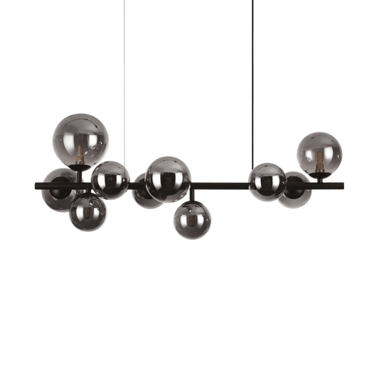 Suspension PERLAGE SP10 noire diffuseurs fumé - Éclairez avec style grâce à ses 10 sphères en pyrex fumé