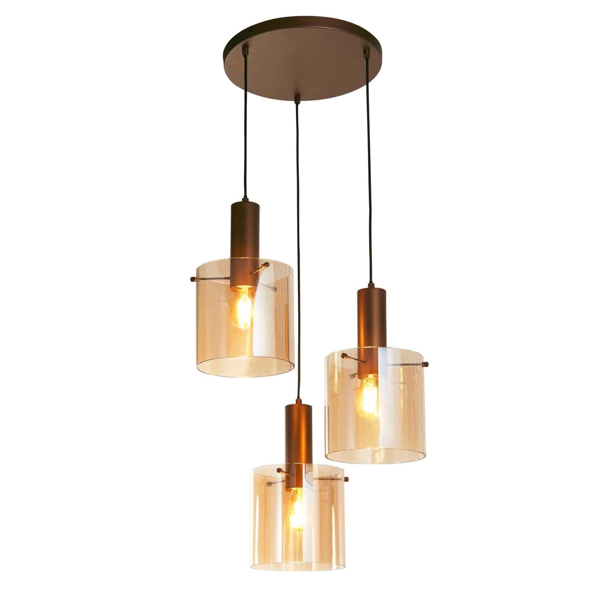 Suspension Suspension SWEDEN 3 lampes verre ambré Marque Searchlight Lumisign