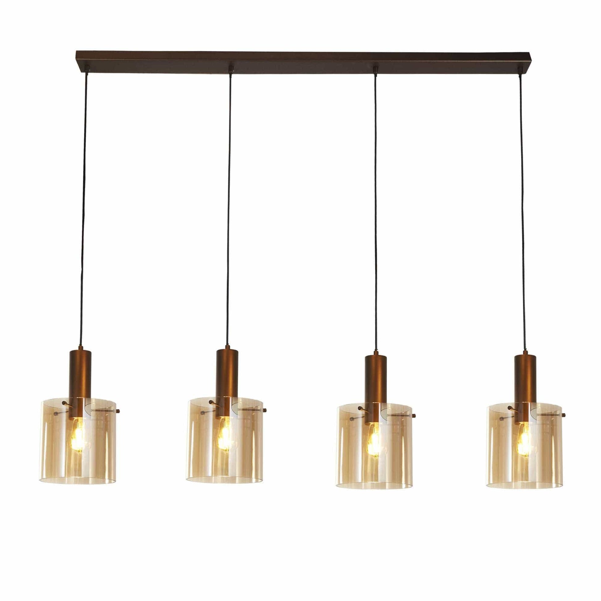 Suspension Suspension SWEDEN 4 lampes verre ambré Marque Searchlight Lumisign