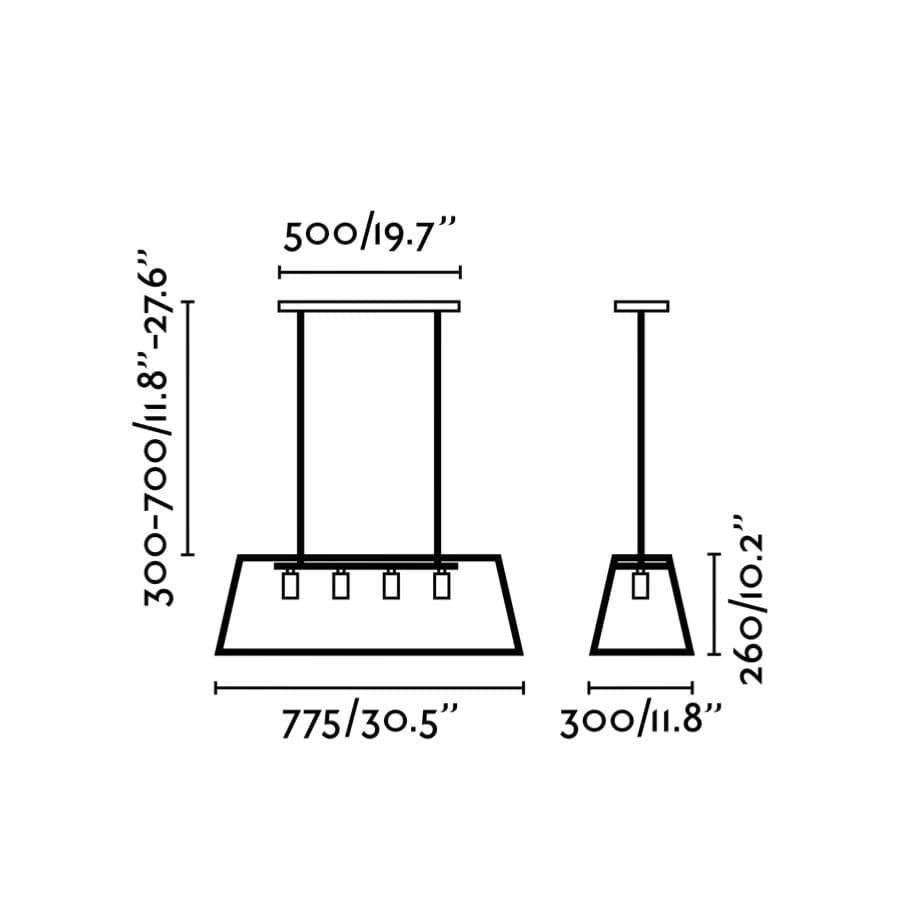 Suspension Suspension trapézoïdale acier et verre ROSE-4L Faro Lumisign