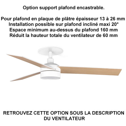 Ventilateur de plafond moderne RUDDER S blanc avec luminaire installation ba13