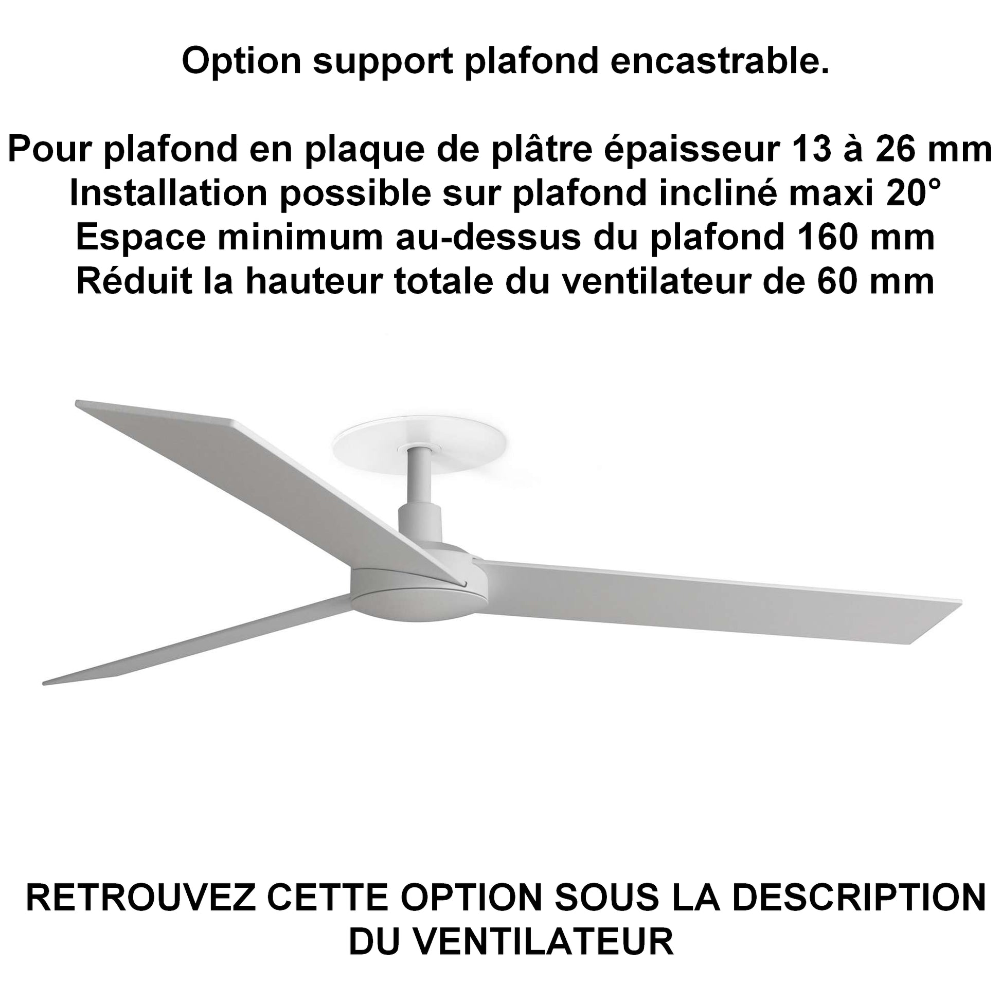ventilateur de plafond RUDDER L blanc installation plafond ba13