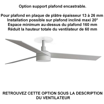 ventilateur de plafond RUDDER L blanc avec luminaire installation ba13