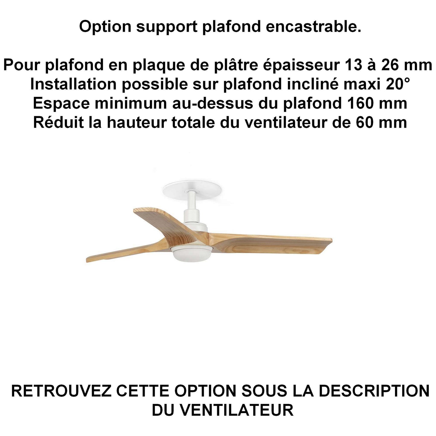 Ventilateur de plafond avec luminaire HEYWOOD-S blanc pour plafond ba13