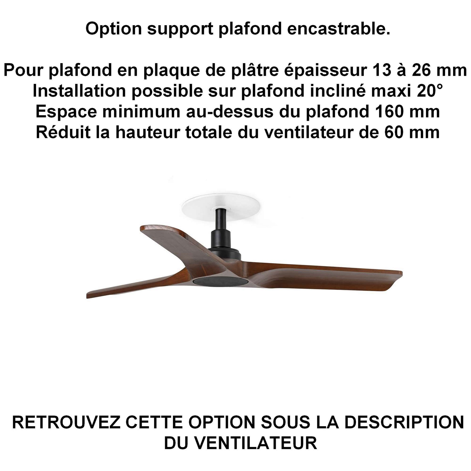 ventilateur de plafond silencieux HEYWOOD-S noir pour plafond ba13