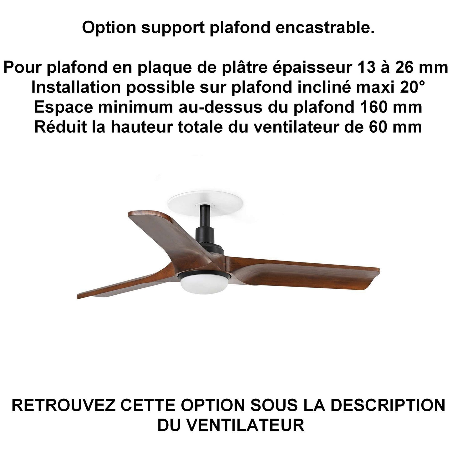 Ventilateur de plafond Heywood-S noir pour plafond en BA13