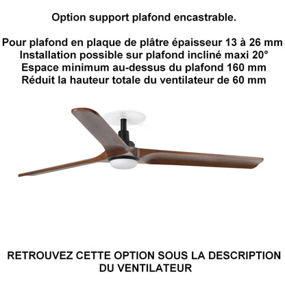 Ventilateur de plafond HEYWOOD noir avec luminaire et pales en bois foncé pour plafond ba13