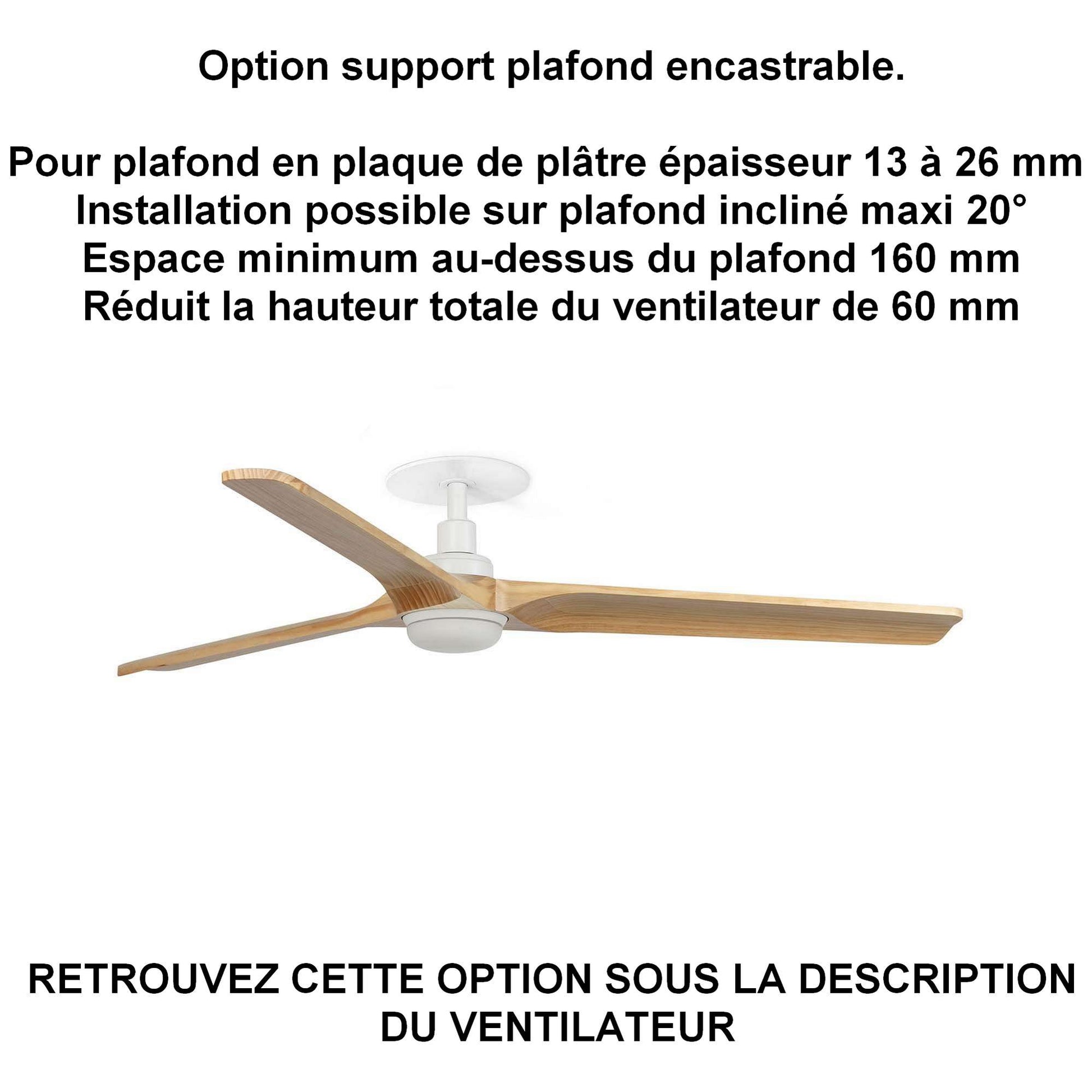 Ventilateur de plafond HEYWOOD blanc avec luminaire pour plafond en ba13