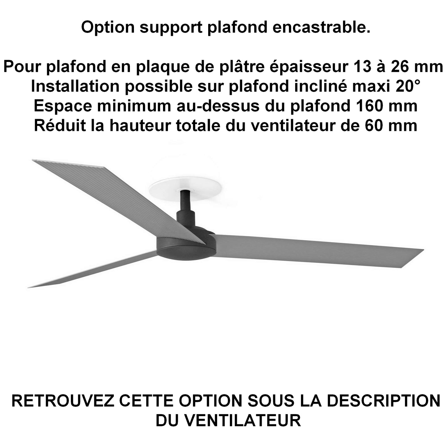 ventilateur de plafond CRUISER L noir pales aluminium installation plafond ba13