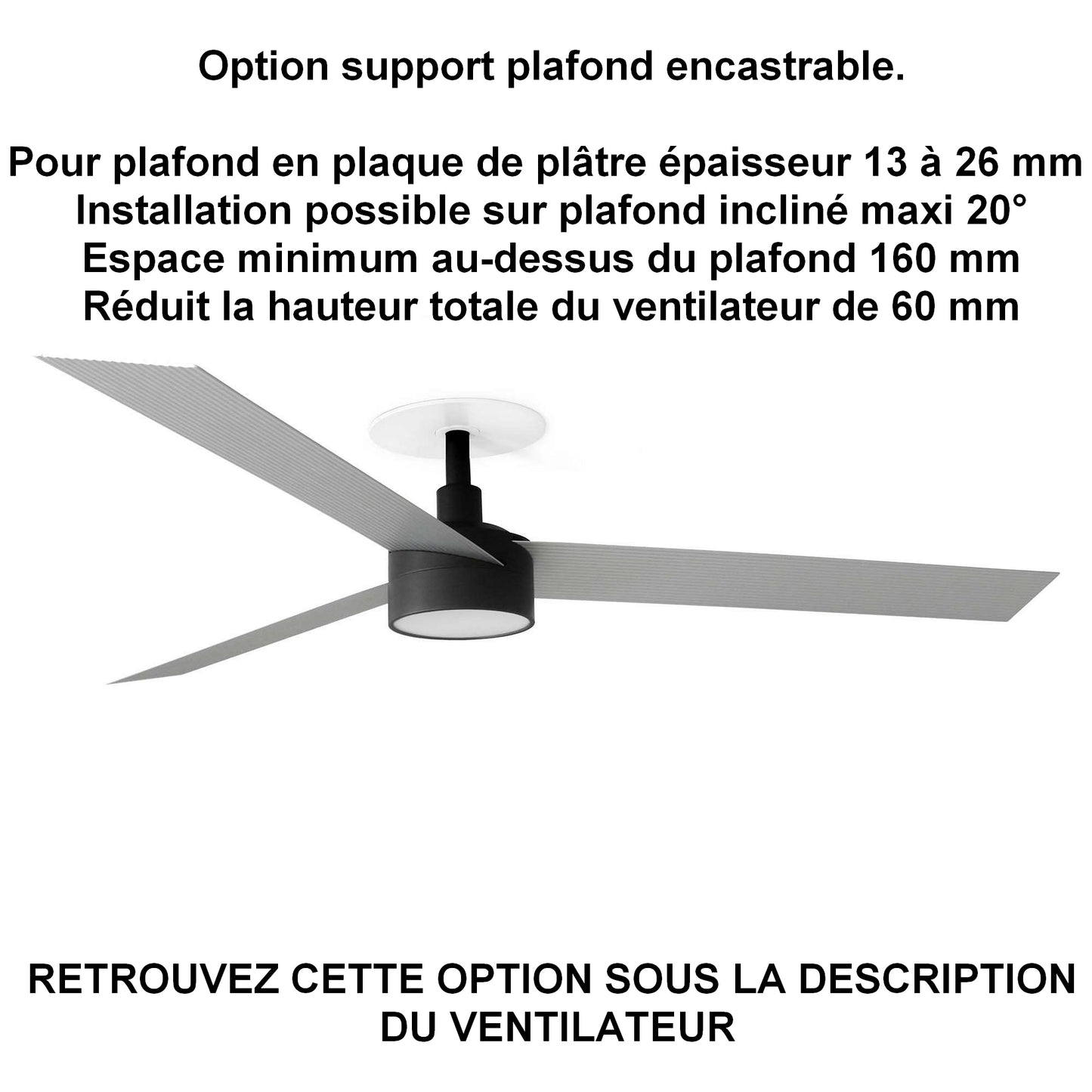 ventilateur de plafond CRUISER L noir pales alu avec luminaire sur ba13