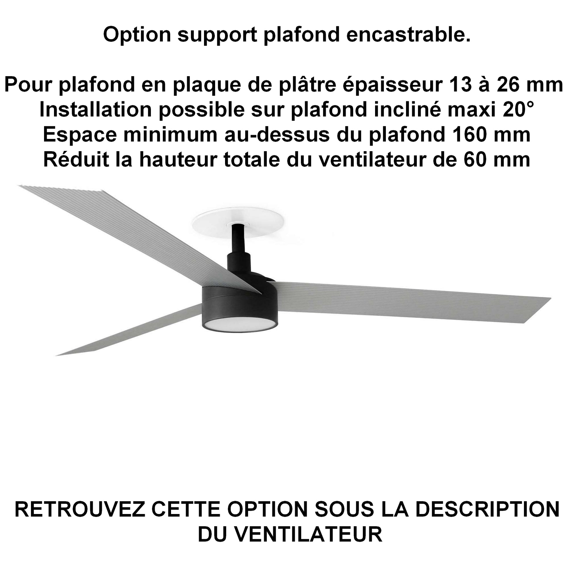 ventilateur de plafond CRUISER L noir pales alu avec luminaire sur ba13