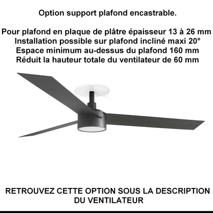 ventilateur de plafond CRUISER L noir avec luminaire installation sur ba13