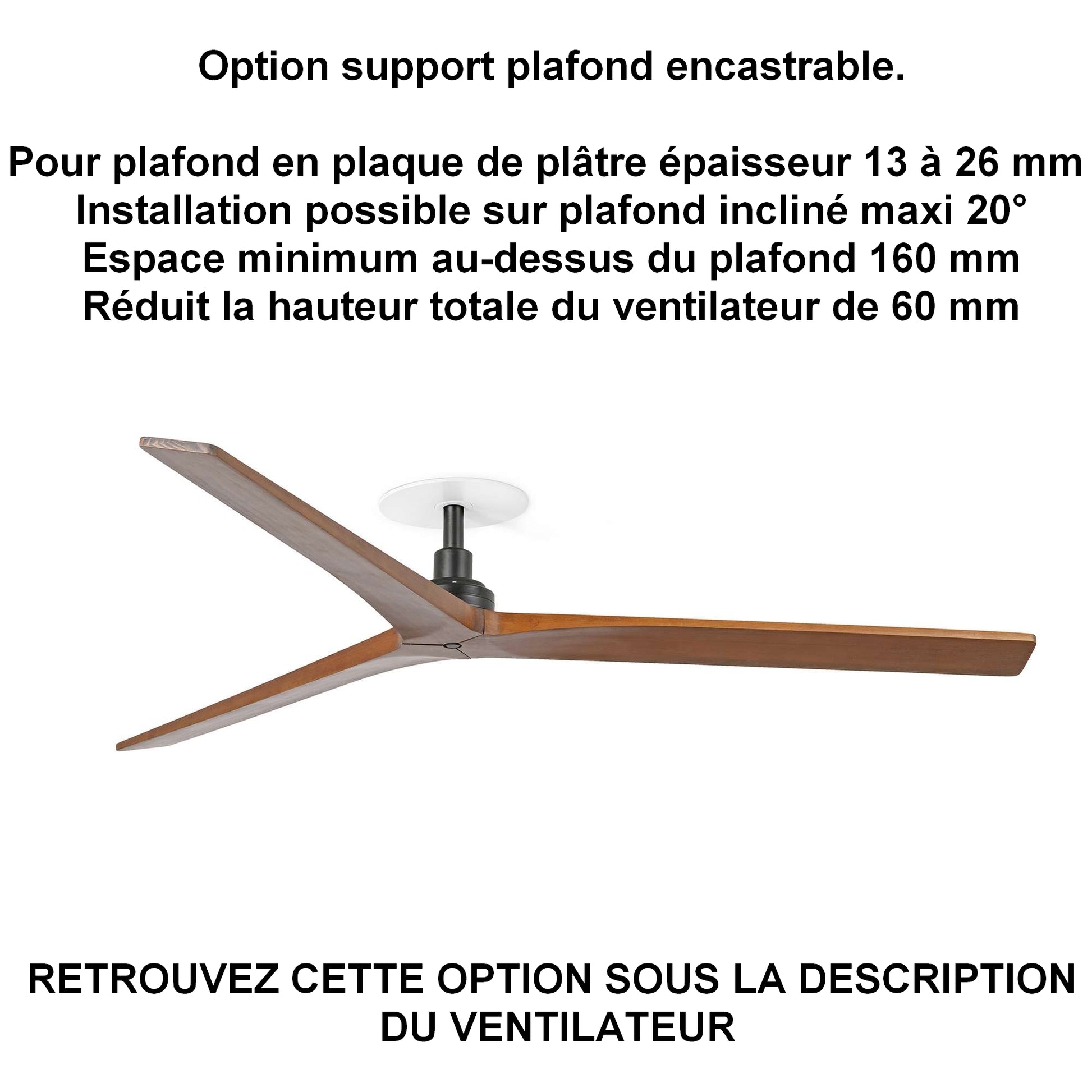 Ventilateur de plafond KLIM-L Ø 1500 mm noir pales noyer foncé encastrable