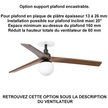 Ventilateur de plafond avec lampe KLIM-M Ø 1250 mm noir pales noyer foncé installation ba13