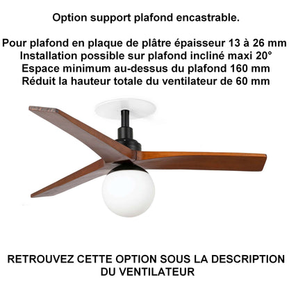 Ventilateur de plafond avec lampe KLIM-S Ø 925 mm noir pales noyer installation BA13