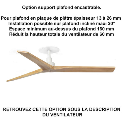 Ventilateur de plafond KLIM-M Ø 1250 mm blanc pales chêne clair encastrable
