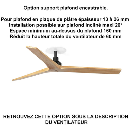 Ventilateur de plafond silencieux KLIM-M Ø 1250 mm noir pales chêne clair installation BA 13