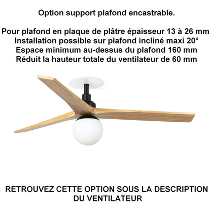 Ventilateur de plafond avec lampe KLIM-M Ø 1250 mm noir pales chêne  clair installation ba13
