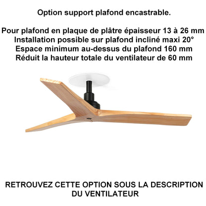 Ventilateur de plafond KLIM-S Ø 925 mm noir pales chêne clair encastrable