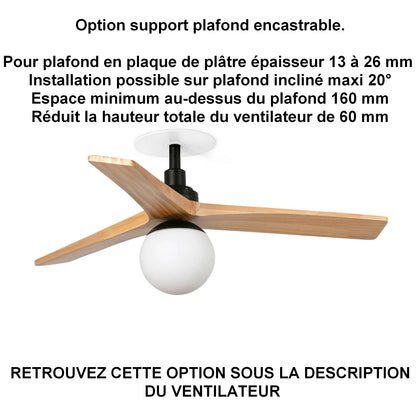 Ventilateur de plafond avec lampe KLIM-S Ø 925 mm noir pales chêne clair   encastrable