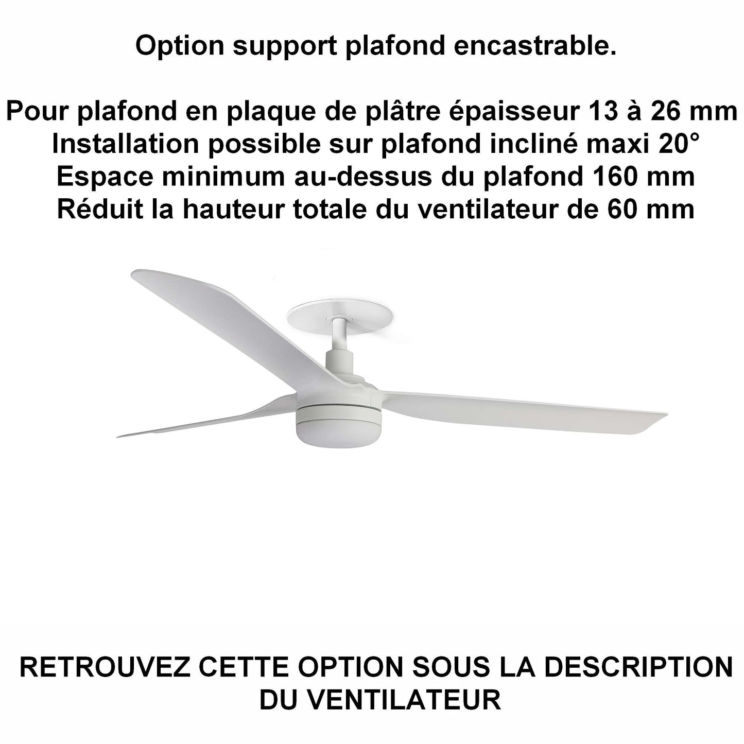 ventilateur de plafond PUNT blanc avec luminaire pour plafond ba13