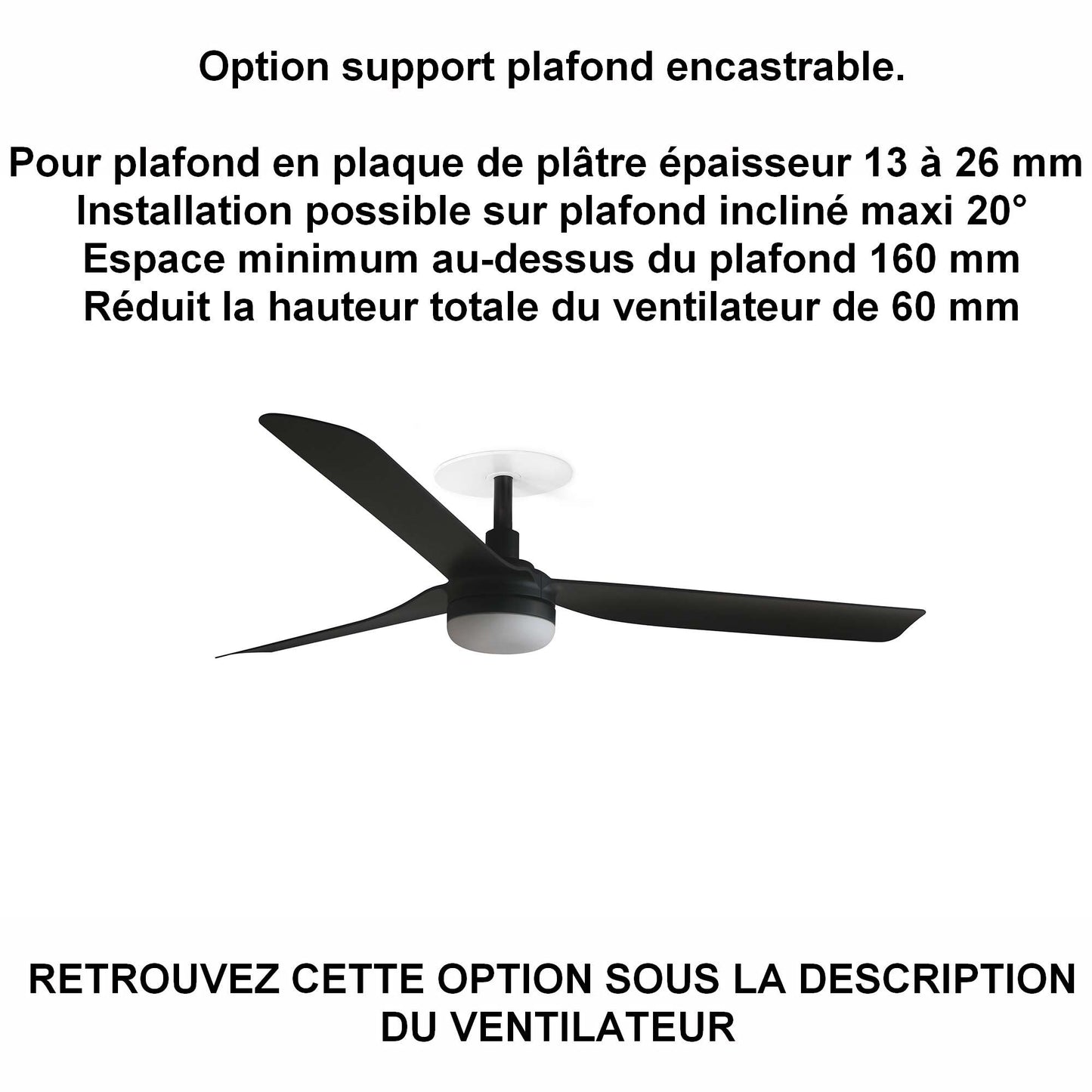 ventilateur de plafond PUNT noir avec luminaire pour plafond en ba13