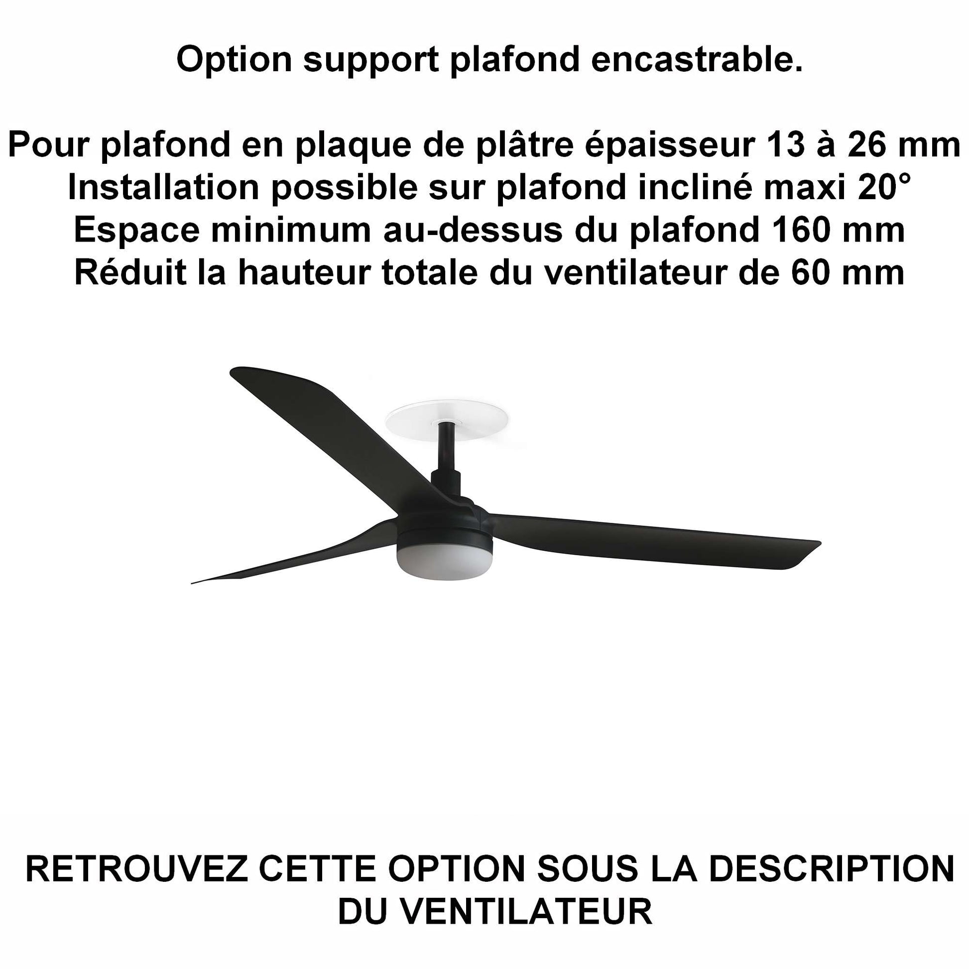 ventilateur de plafond PUNT noir avec luminaire pour plafond en ba13