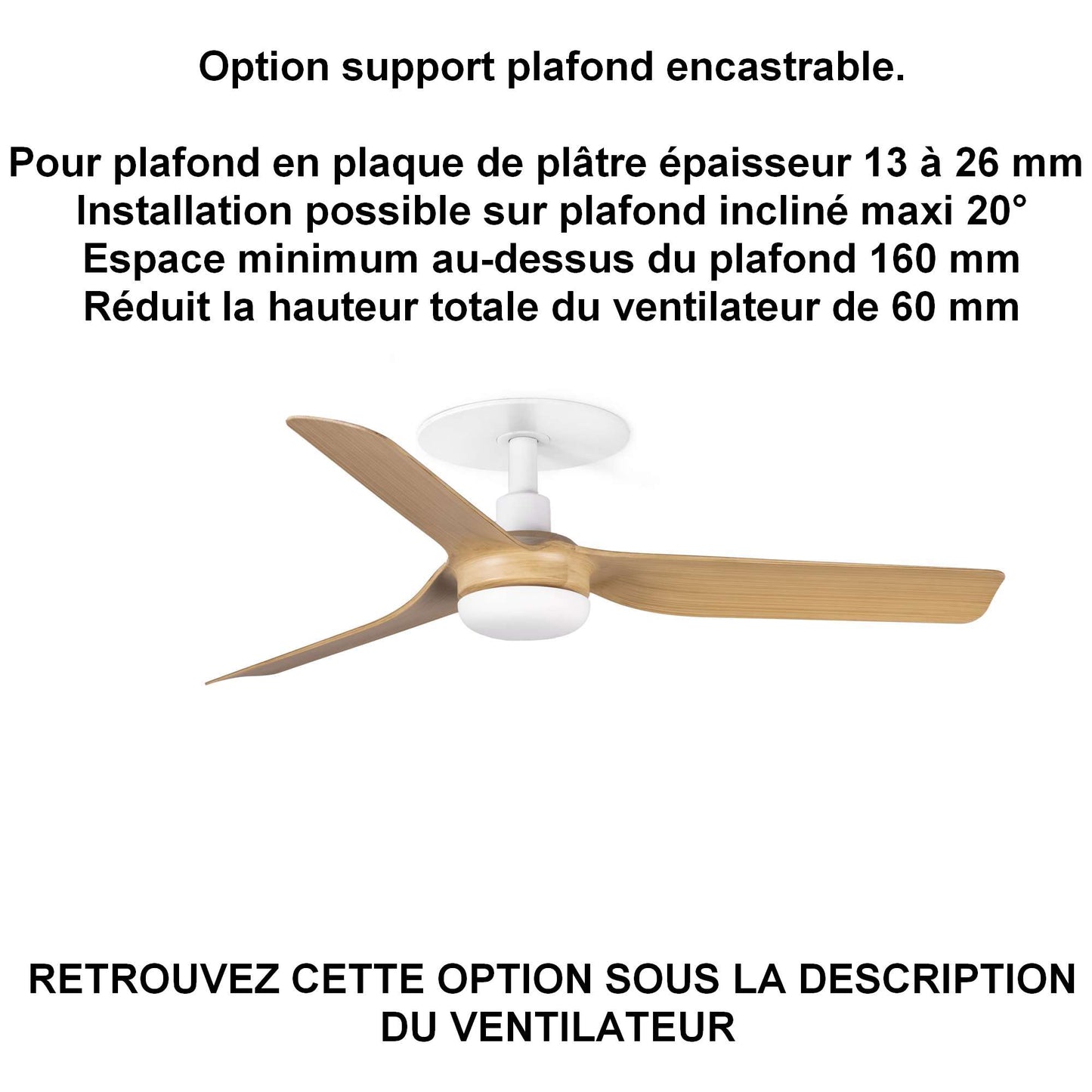 ventilateur de plafond PUNT blanc pales érable pour plafond en ba13