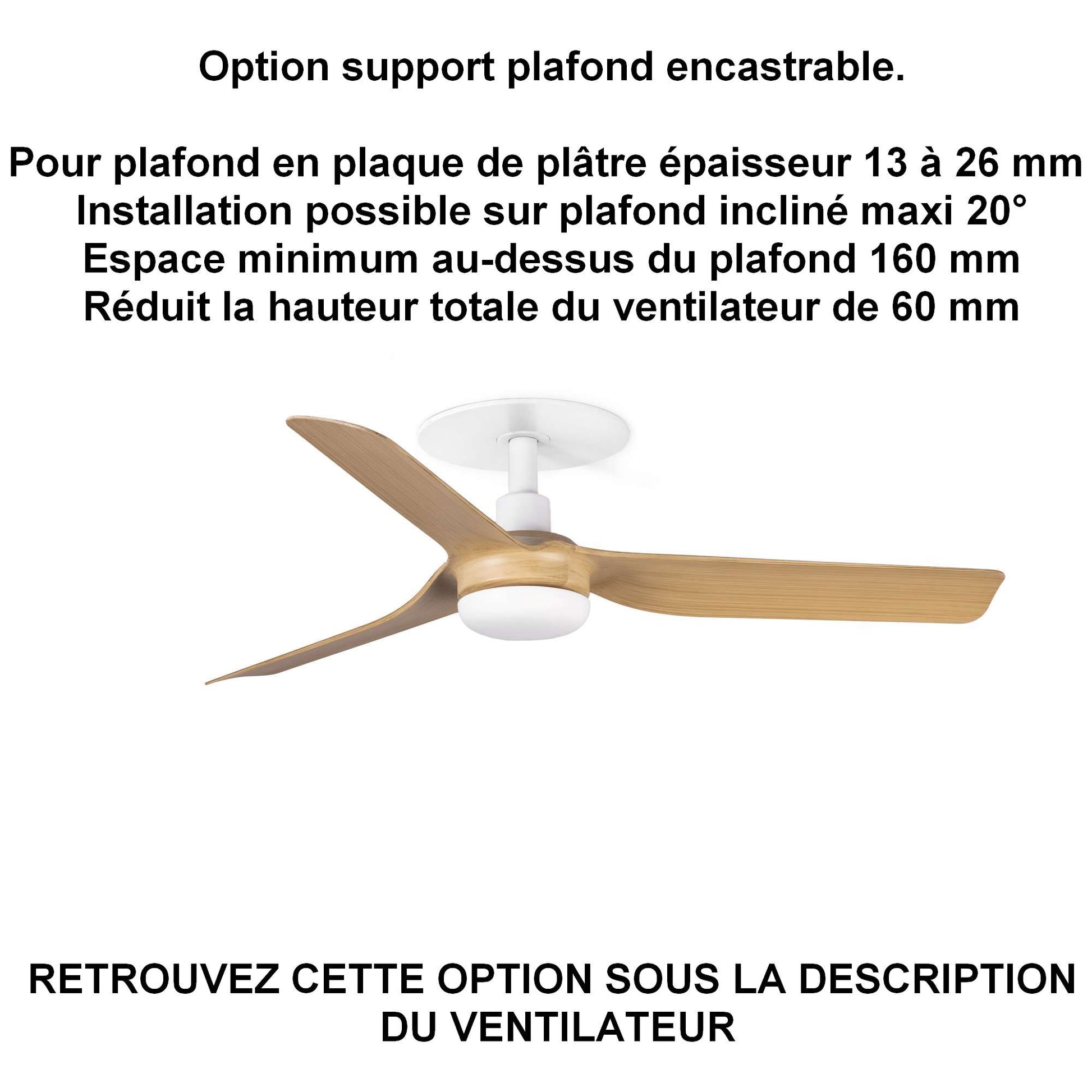 ventilateur de plafond PUNT blanc pales érable pour plafond en ba13