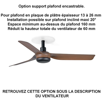 ventilateur de plafond PUNT noir pales noyer pour plafond en ba13