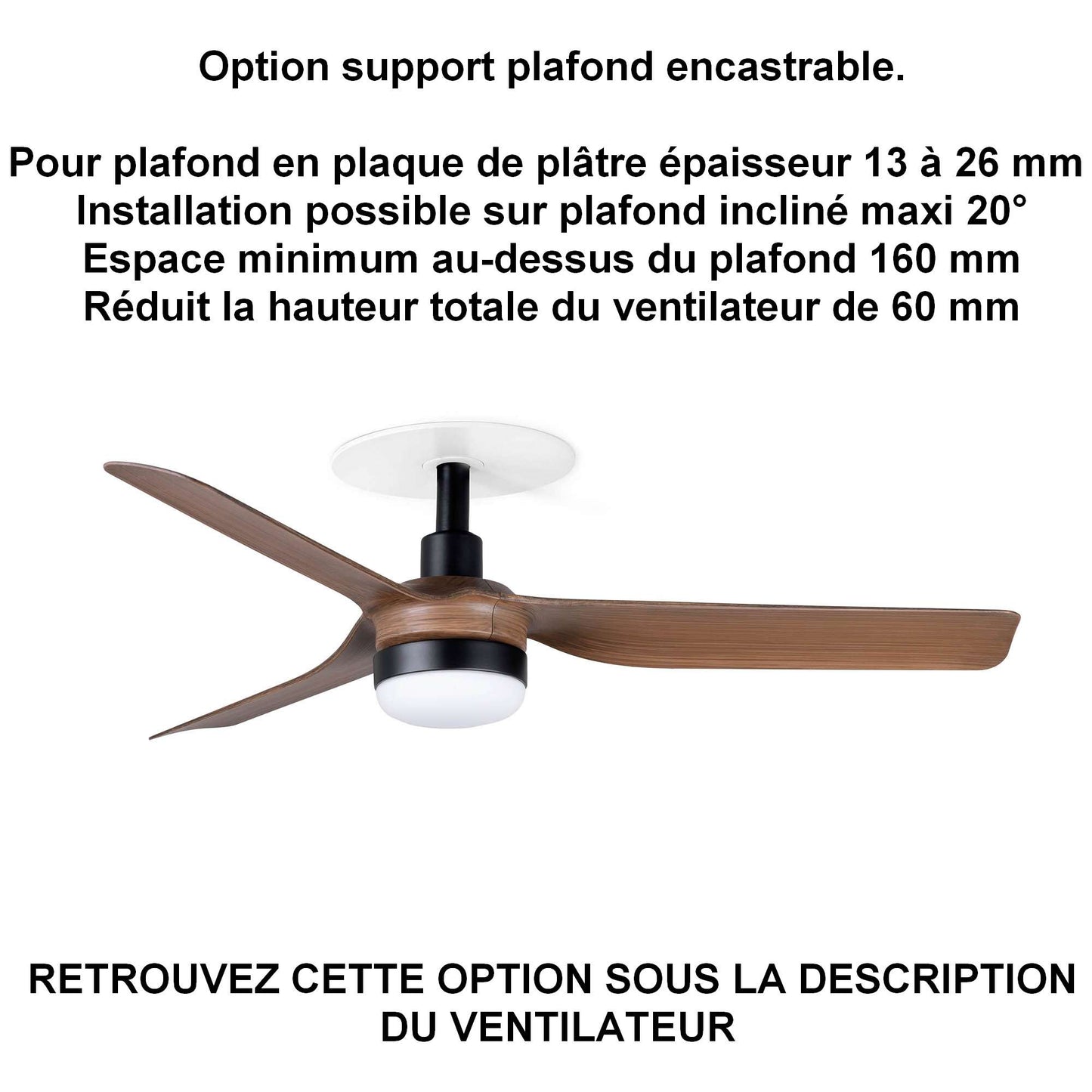 ventilateur de plafond MINI PUNT LED noir pales bois pour plafond en ba13