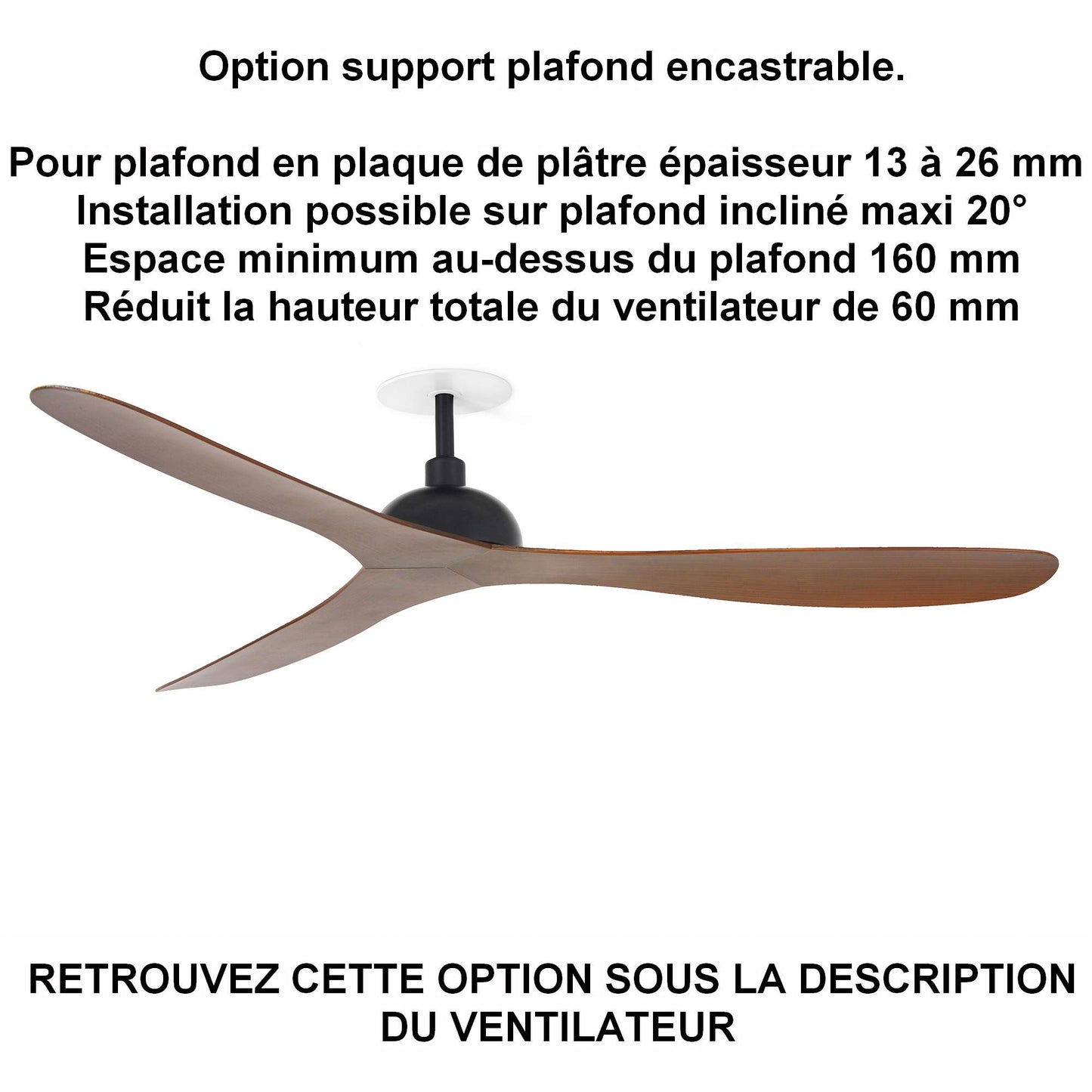 ventilateur de plafond GOTLAND noir pour plafond ba13