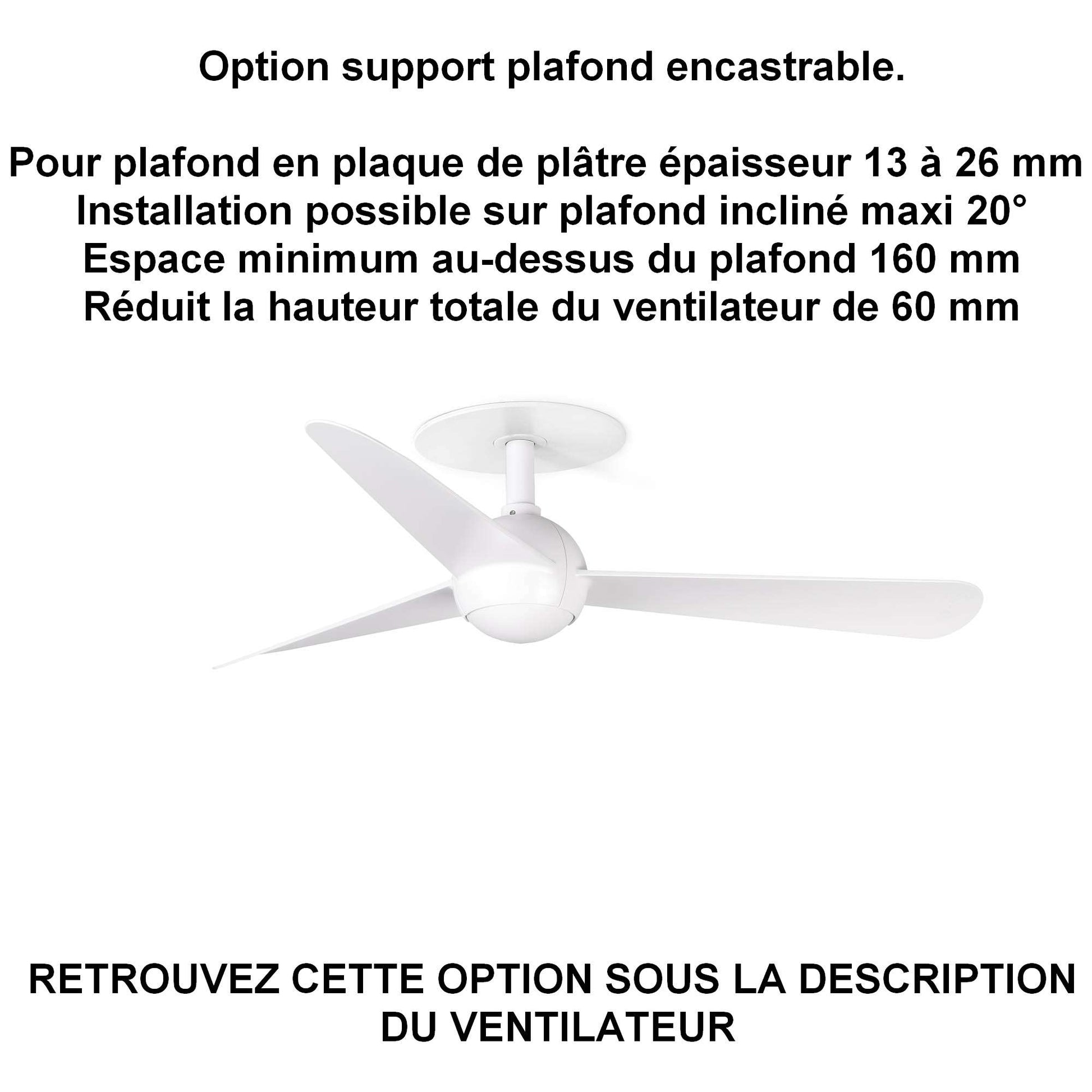 Ventilateur de plafond SFERA Ø 900 mm blanc pour plafond ba13