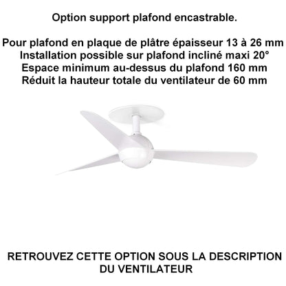 Ventilateur de plafond SFERA Ø 900 mm blanc pour plafond ba13