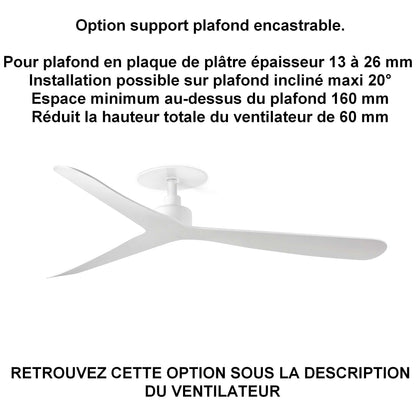 Ventilateur de plafond ROCKER Ø 1320 mm blanc support plafond placo